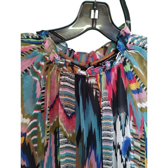 Kassually Womens size Large Flowy Sheer Boho Colorful Artsy Abstract Print Dress - Picture 7 of 9